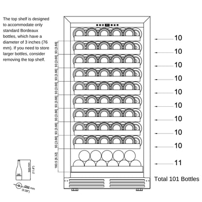 47-Inch Height Single Zone Wine Cooler with Low-E Glass Door